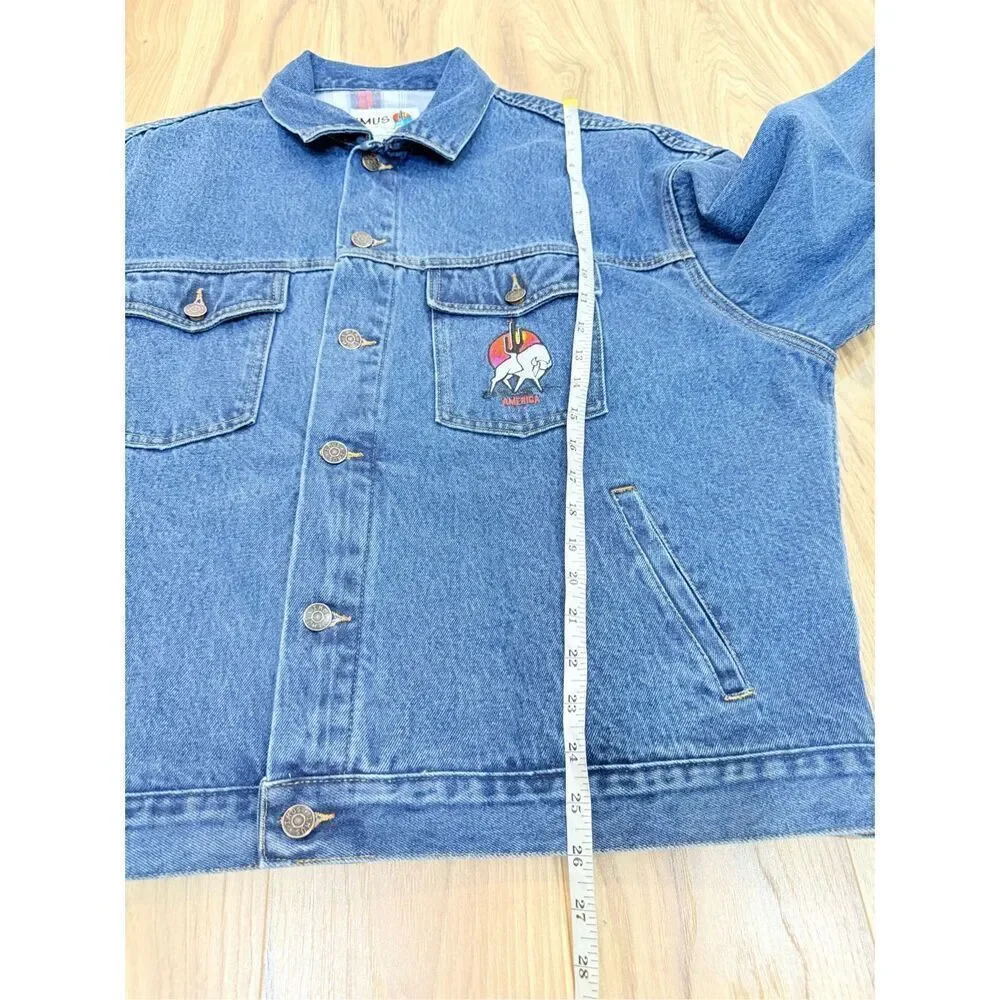 Imus vintage men’s Denim Embroidered American Flag Jacket Size XL
